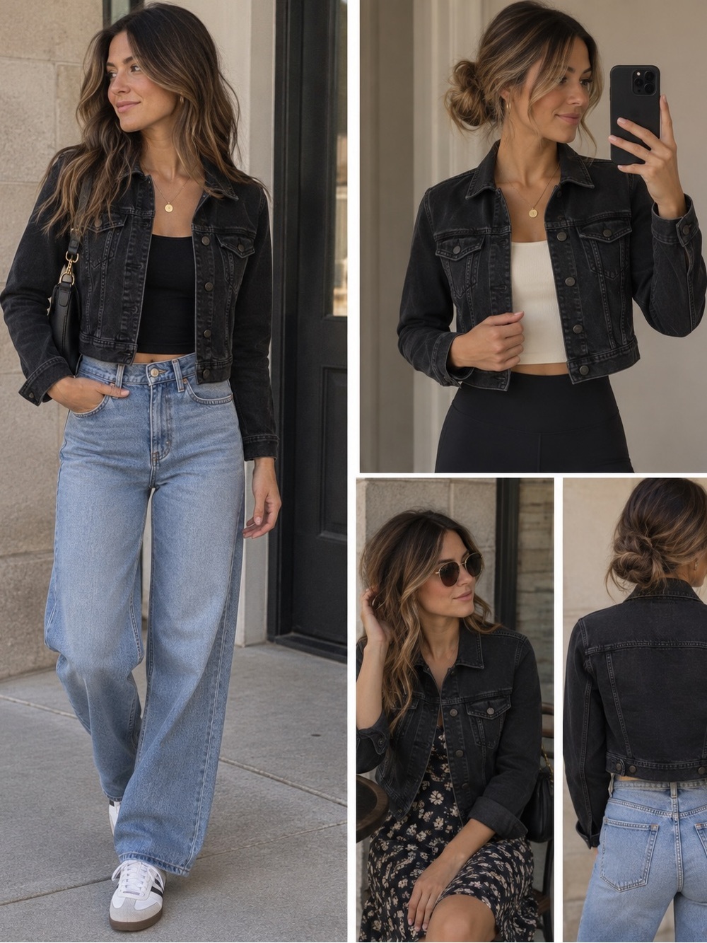 American Eagle Black Denim Jacket Washed Distressed Button Up Cropped XS‎ Boho
